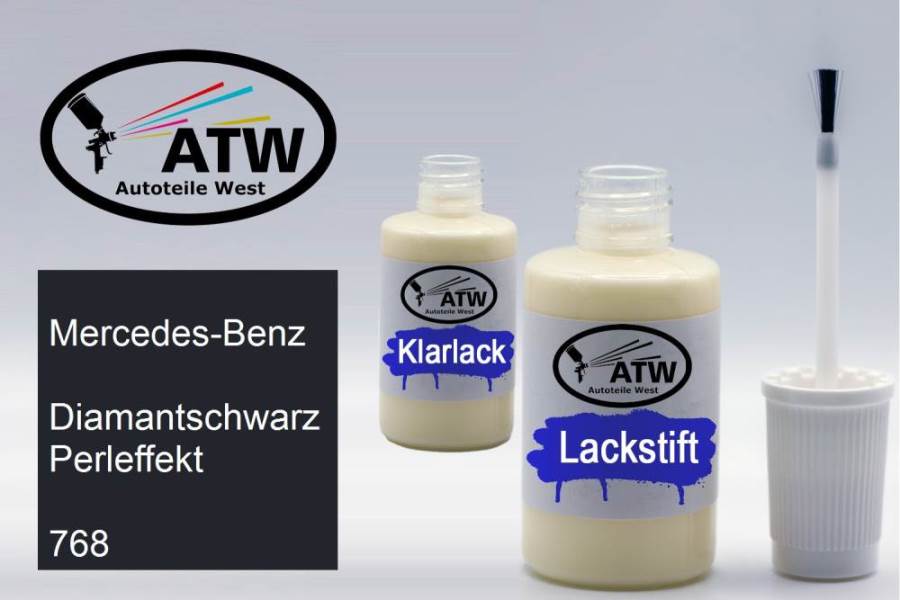 Mercedes-Benz, Diamantschwarz Perleffekt, 768: 20ml Lackstift + 20ml Klarlack - Set, von ATW Autoteile West.